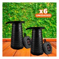 Pack6 Taburete durable plegable 3 seguros portatiles tapa negro centro negro Y+Papel Regalo