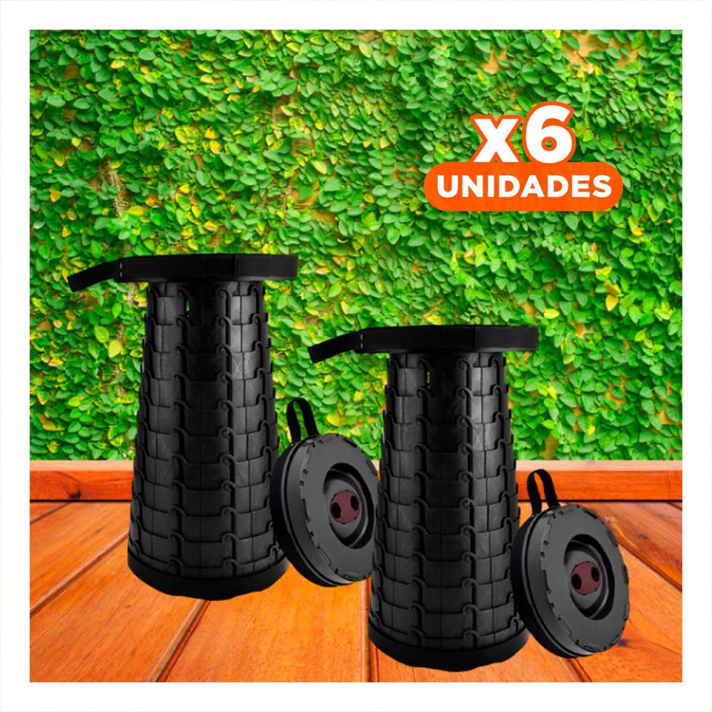 Pack6 Taburete durable plegable 3 seguros portatiles tapa negro centro negro Y+Papel Regalo