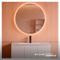 Espejo Redondo Led Táctil Cosmo 60x60 cm Stone - Con reloj y sensor