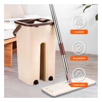 Mopa Rotativa 360 con Balde Centrifugador Beige y Marron Facil Lavado Y+Papel Regalo