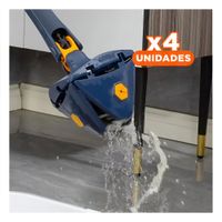 Pack4 Fregadora 360 con Autoexprimidor Azul para Limpieza Rápida y Piso Y+Papel Regalo