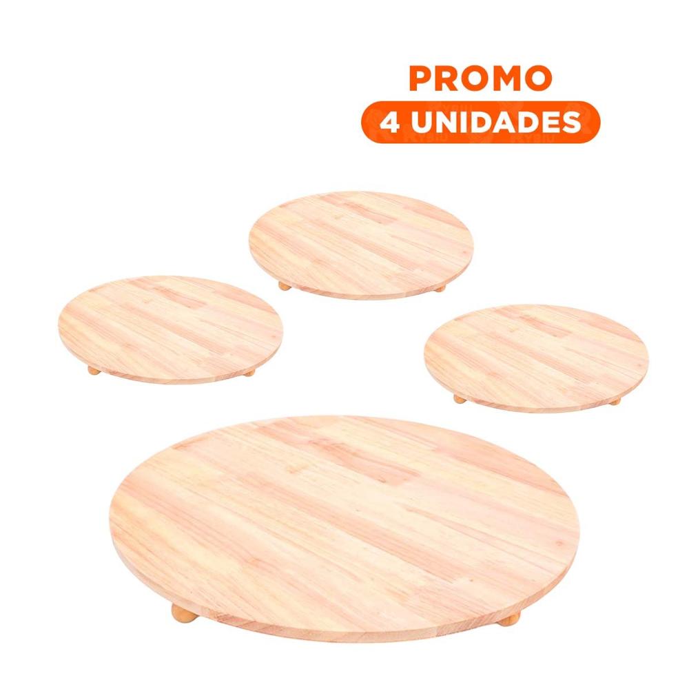 Pack4 Apoyo de Madera Circular con Patitas para Uso Hogar Y+Regalo Sticker