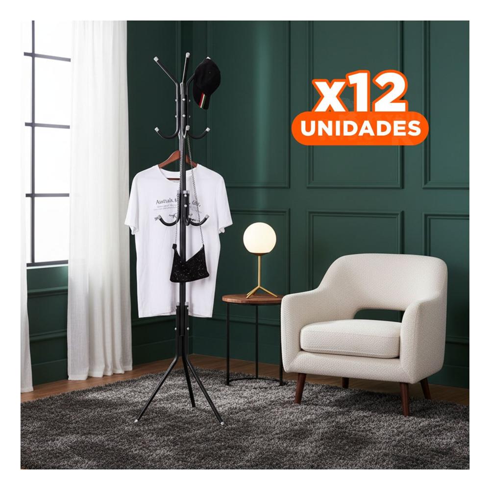 Pack12 Base Colgante Multiuso 175x45cm para Colgar Ropa de Uso Diario Negro Y+Papel Regalo