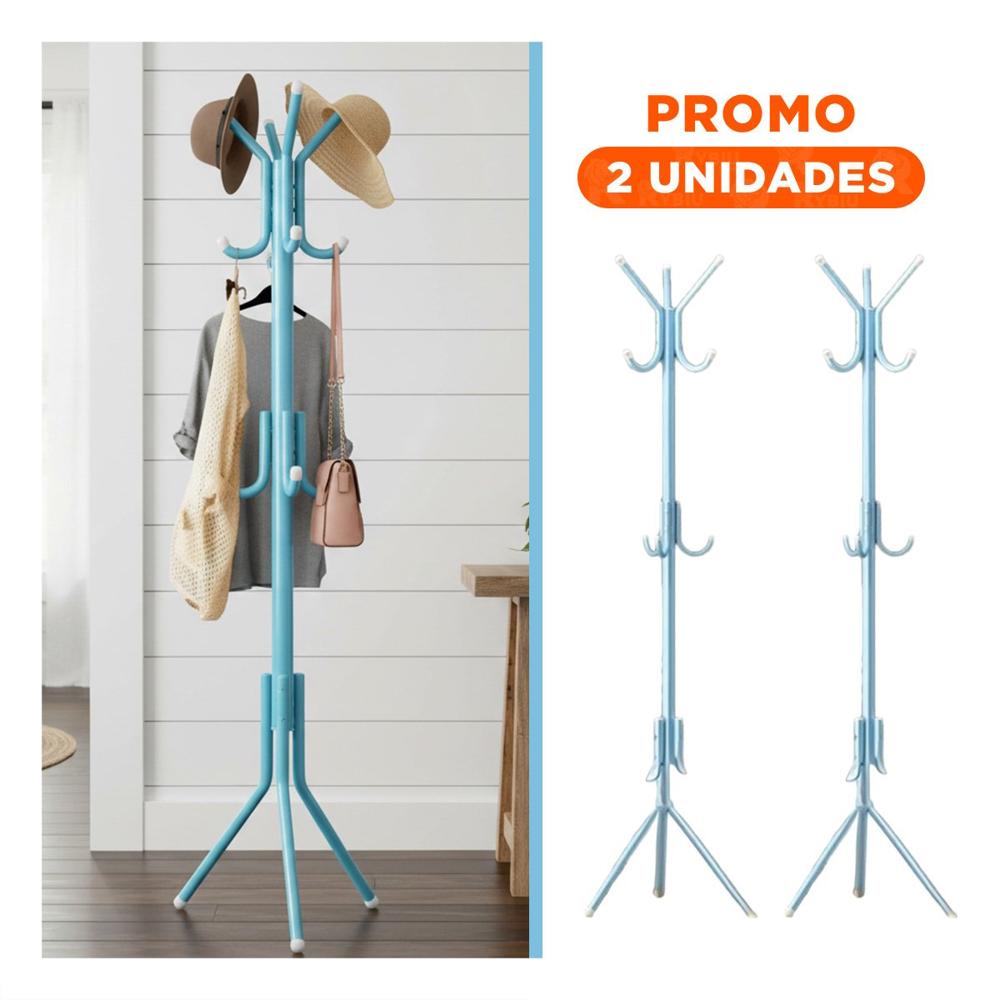 Pack2 Perchero Multiuso 175x45cm para Organizar Ropa en Hogar Color Celeste