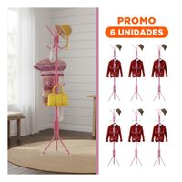 Pack6 Colgador Resistente de Pie Rosado 175x45 cm para Uso Continuo