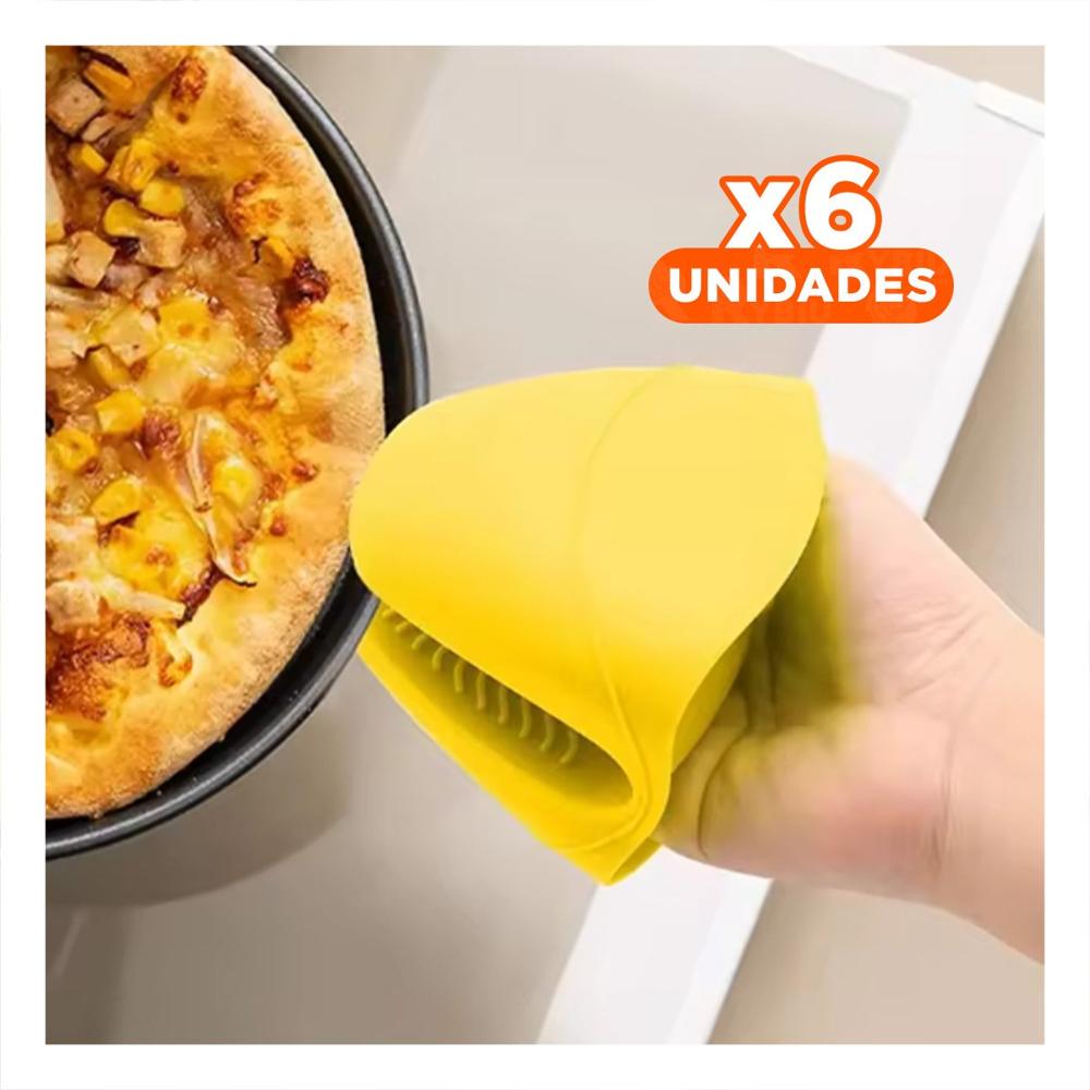Pack6 Manoplas Cocina de Silicona Amarillo para Hogar y Alimentos 7,3x9,5cm Y+Regalo Sticker