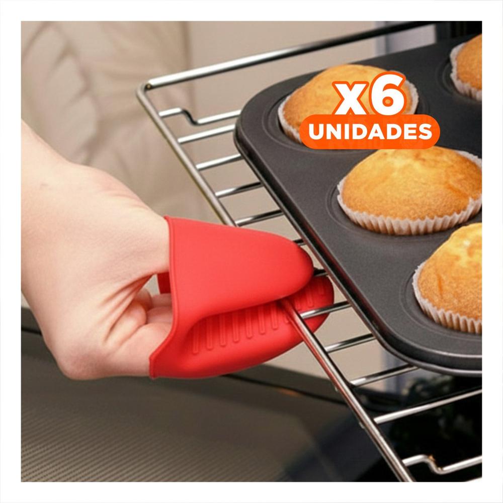 Pack6 Manoplas Cocina de Silicona Rojo para Hogar y Alimentos 7,3x9,5cm Y+Regalo Sticker