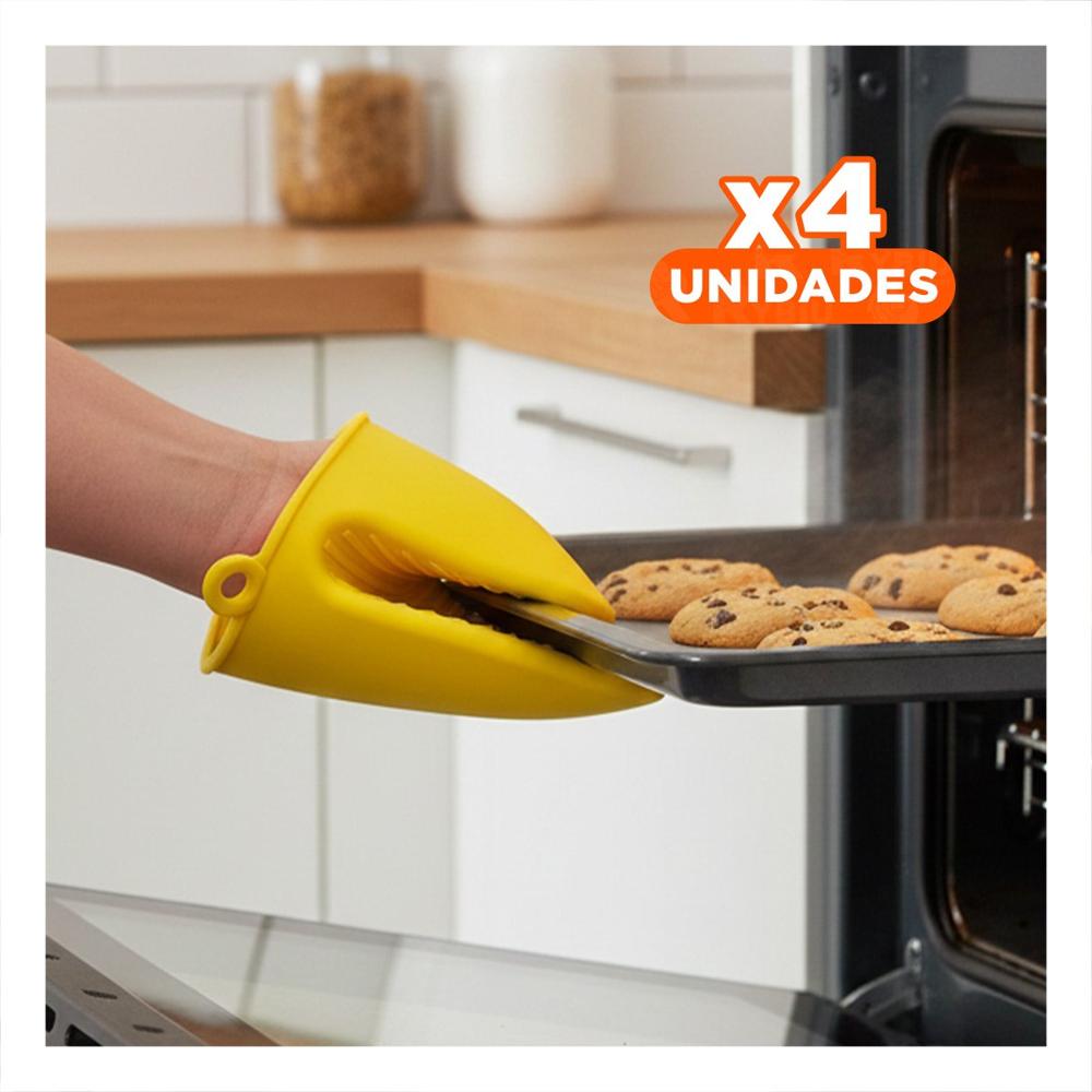 Pack4 Manos de Silicona Amarillo para Cocina y Hogar 7,3x9,5cm