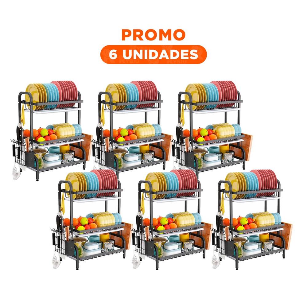 Pack6 Soporte de Cocina con Area para Tabla y Utensilios Negro
