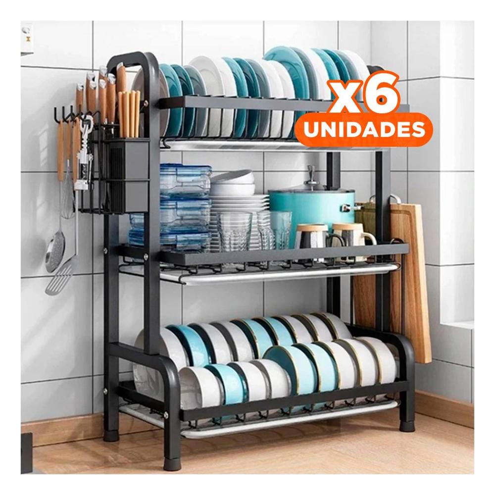 Pack6 Soporte de Platos Negro con Distribucion de 3 Niveles Y+Papel Regalo