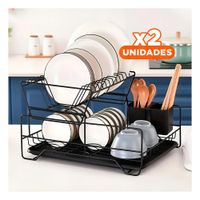 Pack2 Escurridor de Cocina Negro con 2 Niveles y Area para Utensilios Y+Regalo Sticker