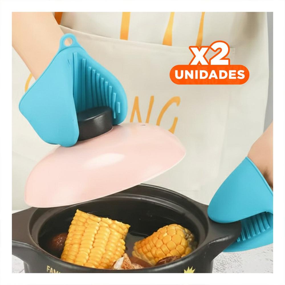 Pack2 Accesorios Manoplas de Silicona Celeste para Cocina y Hogar 7,3x9,5cm Y+Regalo Sticker