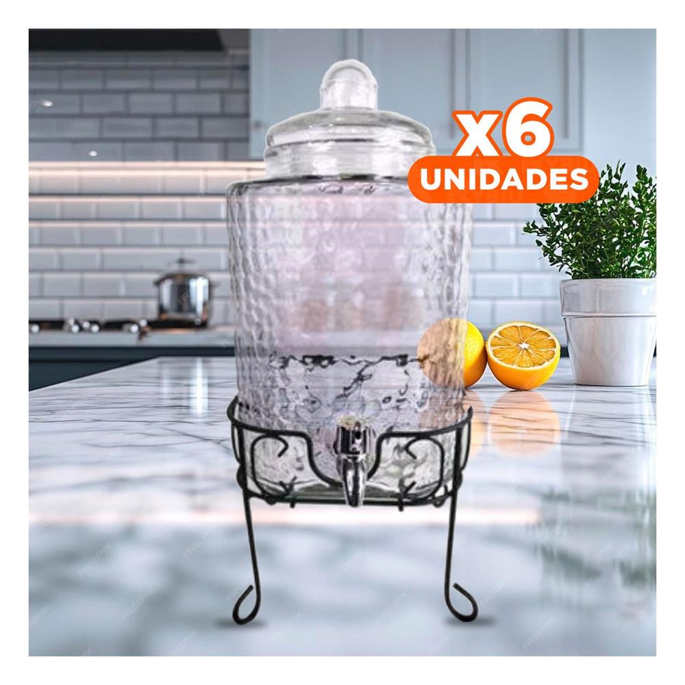 Pack6 Estacion de Bebida Transparente 6L con Base Metalica para Reuniones Y+Regalo Sticker