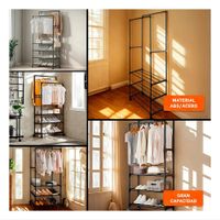 Rack para Zapatos 3 Niveles con Perchera Doble en Hogar y Oficina Negro