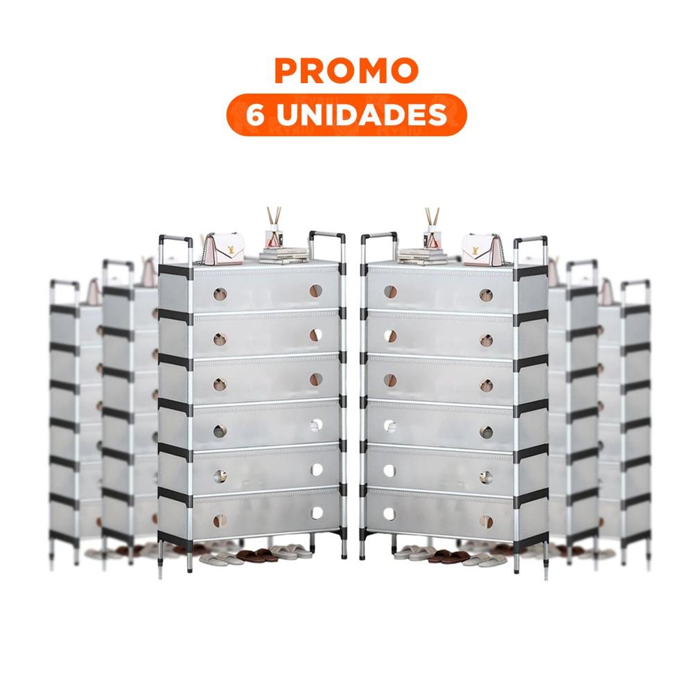 Pack6 Rack para Calzado 6 Niveles Todo Cerrado Blanco Transparente Diario