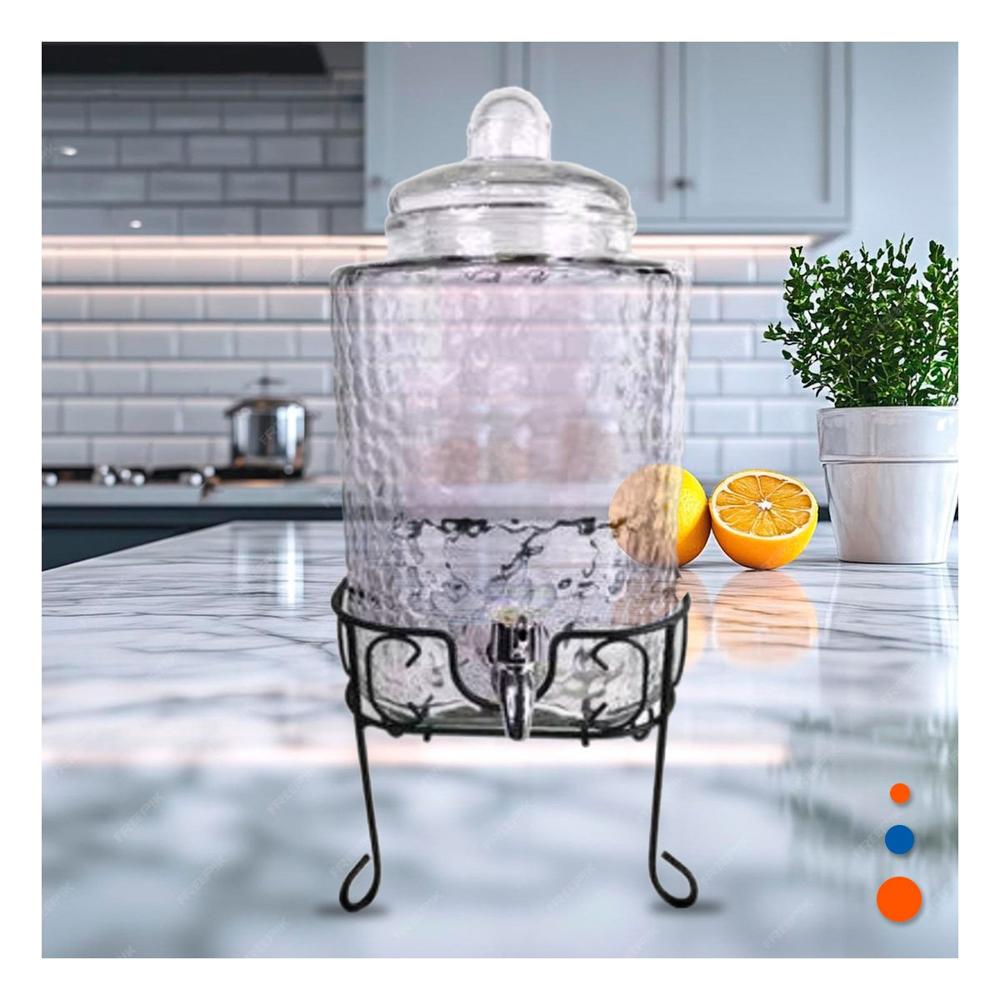 Utensilio de Bebida Transparente 6L con Base Metalica para Reuniones Y+Regalo Sticker