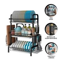 Organizador de Cocina con Soporte para Tabla y Utensilios Negro Y+Ligas Regalo