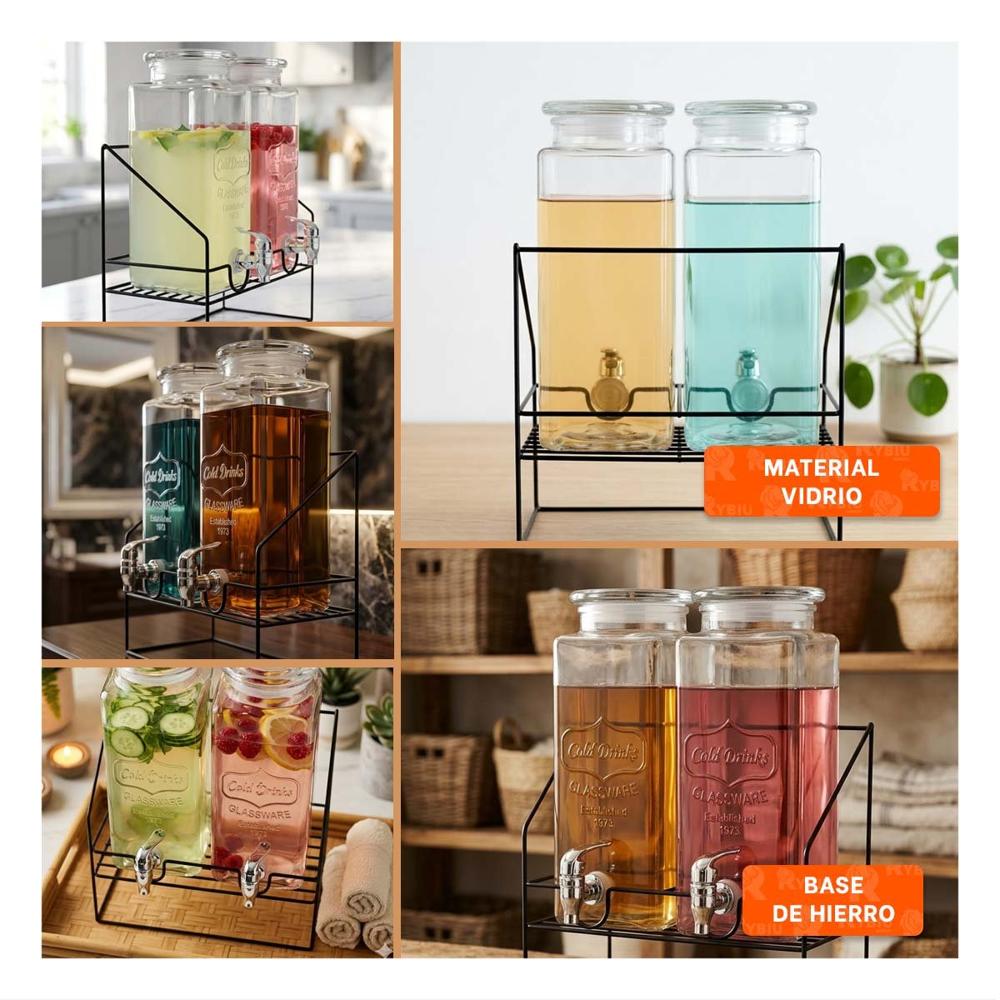 Contenedor de Bebida Doble 2,2L Transparente con Grifo Funcional