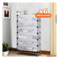 Pack6 Rack para Calzado 6 Niveles Todo Cerrado Blanco Transparente Practico Y+Papel Regalo