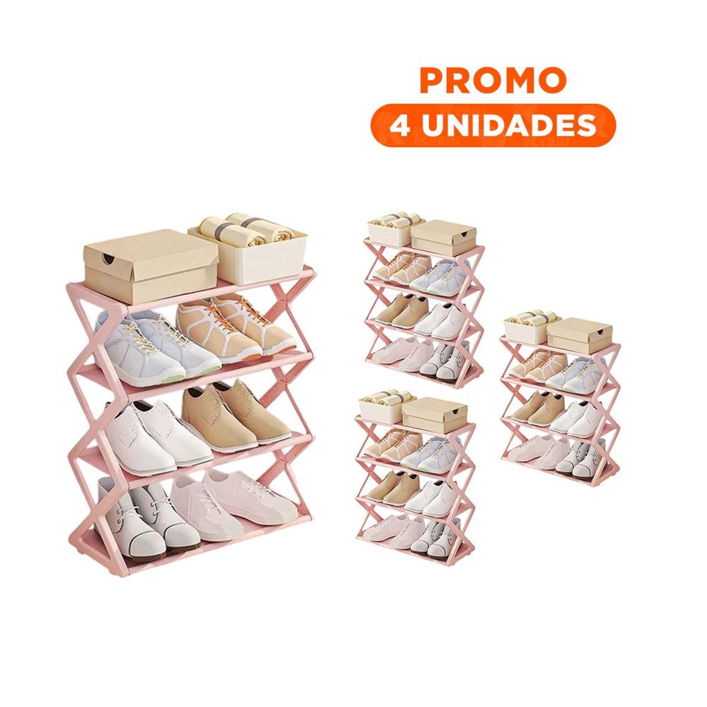 Pack4 Zapatero Rosado Cuatro Niveles Para Casa Y+Regalo Sticker