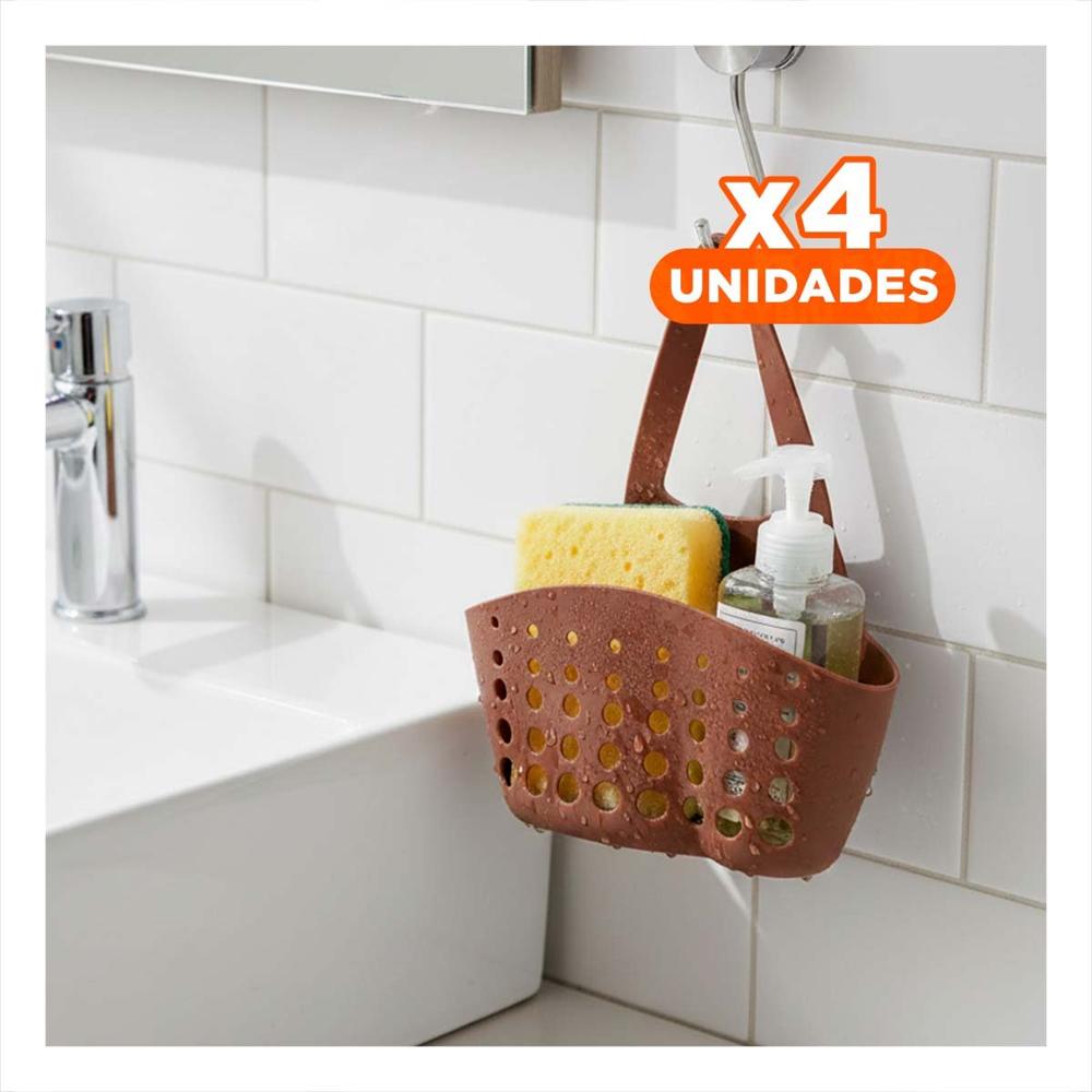 Pack4 Receptaculo Colgante Marron para Organizar Esponjas y Accesorios 19x15cm