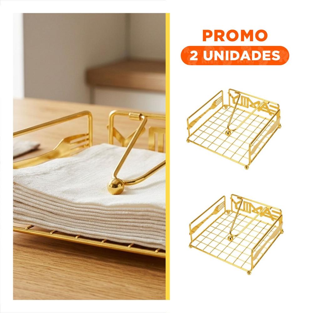 Pack2 Organizador Servilletas Dorado con Brazo para Cocina y Mesa