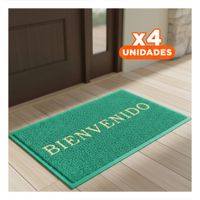Pack4 Felpudo Rectangular Bienvenido Verde para Sala y Area de Espera Y+Papel Regalo