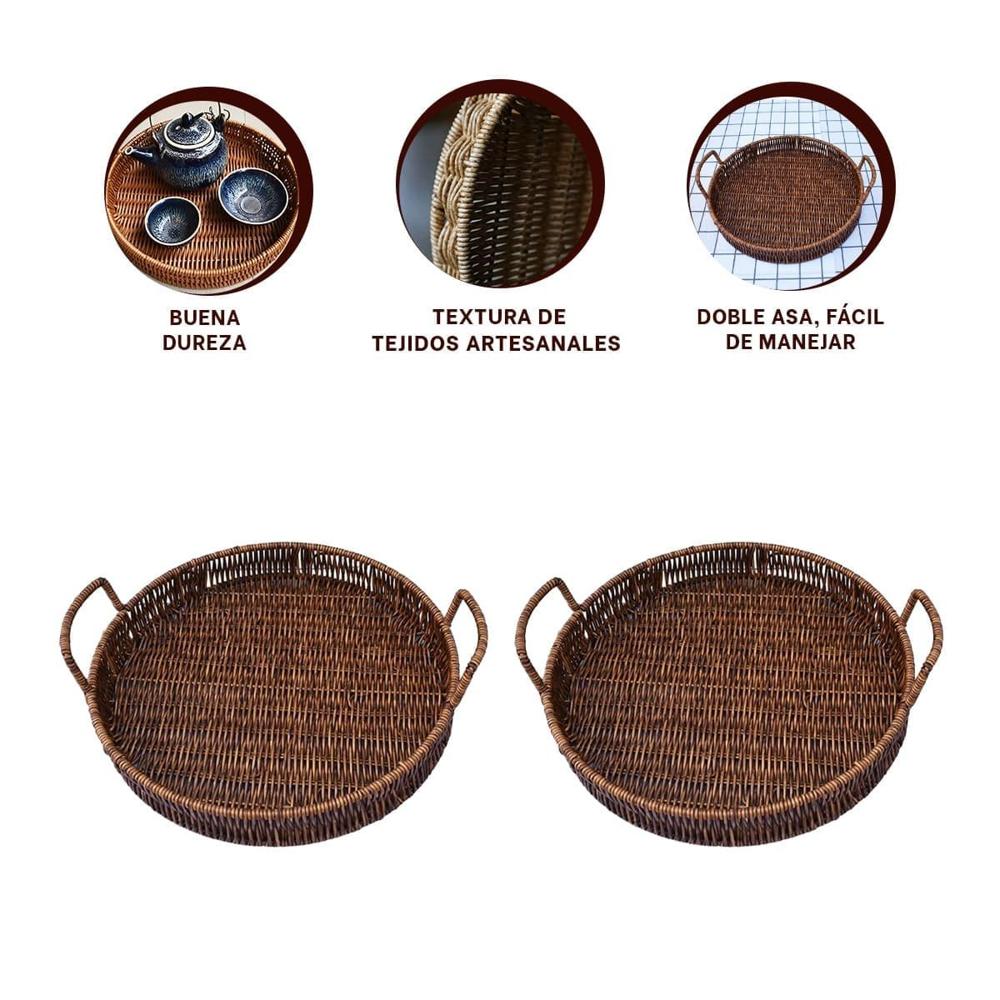 Cesta tejida circular con asas para almacenamiento en dormitorio marron Y+Ligas Regalo