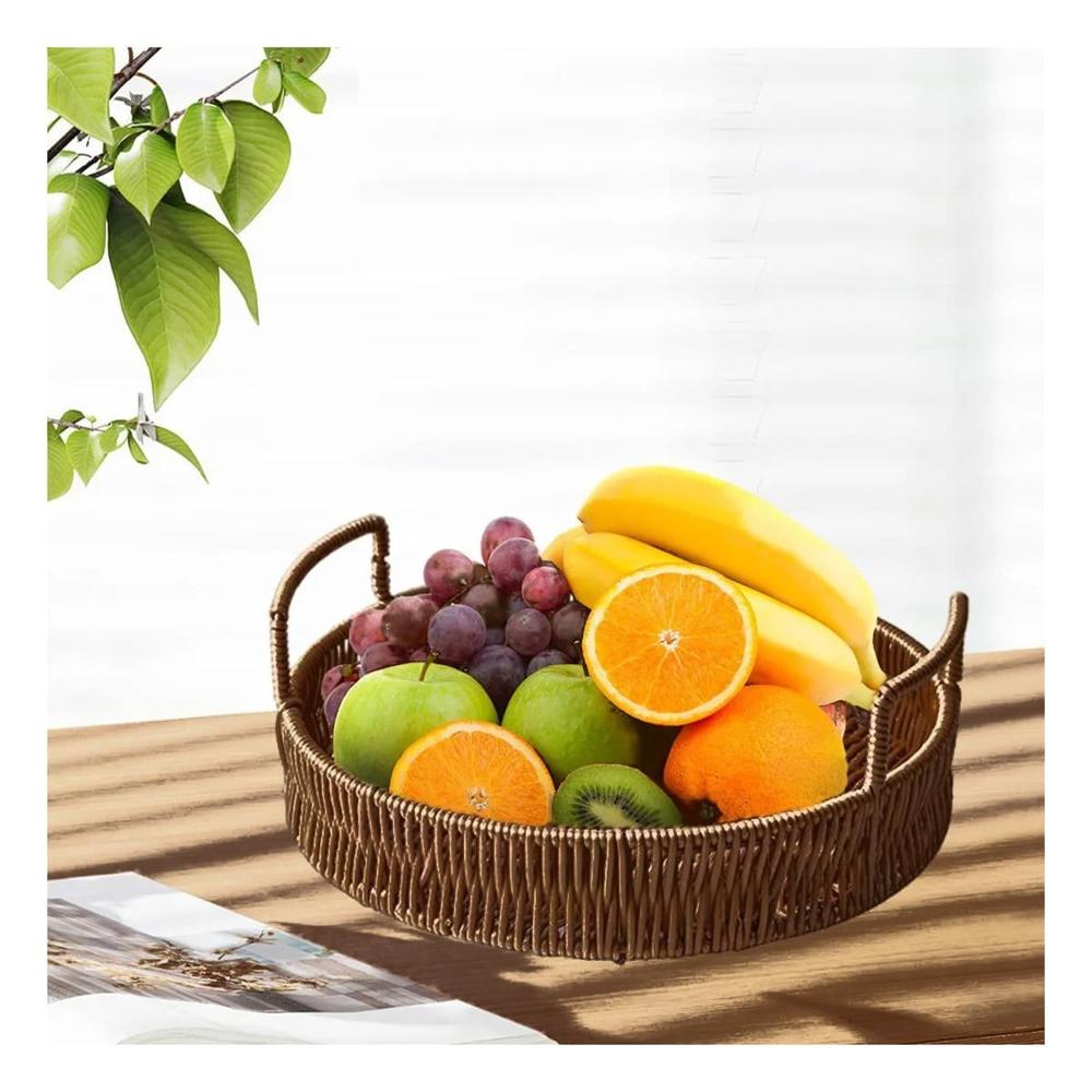 Canasta tejida circular con asas para mantener orden en casa y sala marron Y+Post It