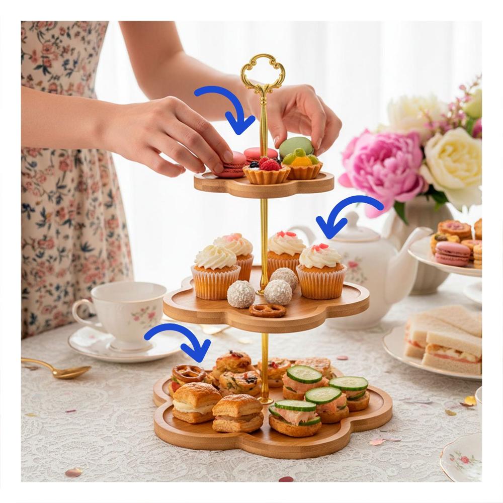 Plataforma 3 Niveles Exhibidor Flor Marron para Dulces en Mesa Hogar Y+Post It