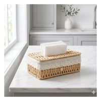 Organizador Servilletas Canasta Tejida con Forro Tela Beige 20x14x9cm Y+Regalo Sticker