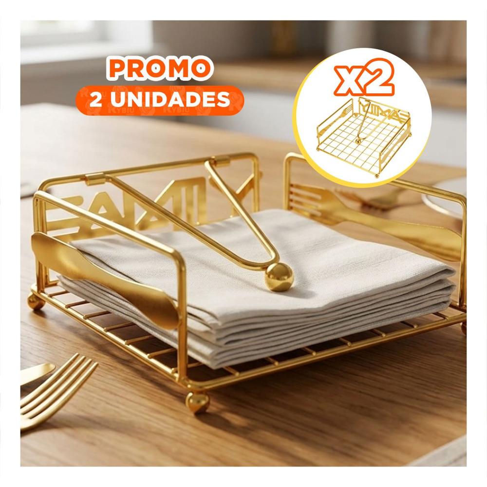 Pack2 Porta Servilletas Metal Dorado con Brazo Organizador Mesa Cocina Y+Regalo Sticker