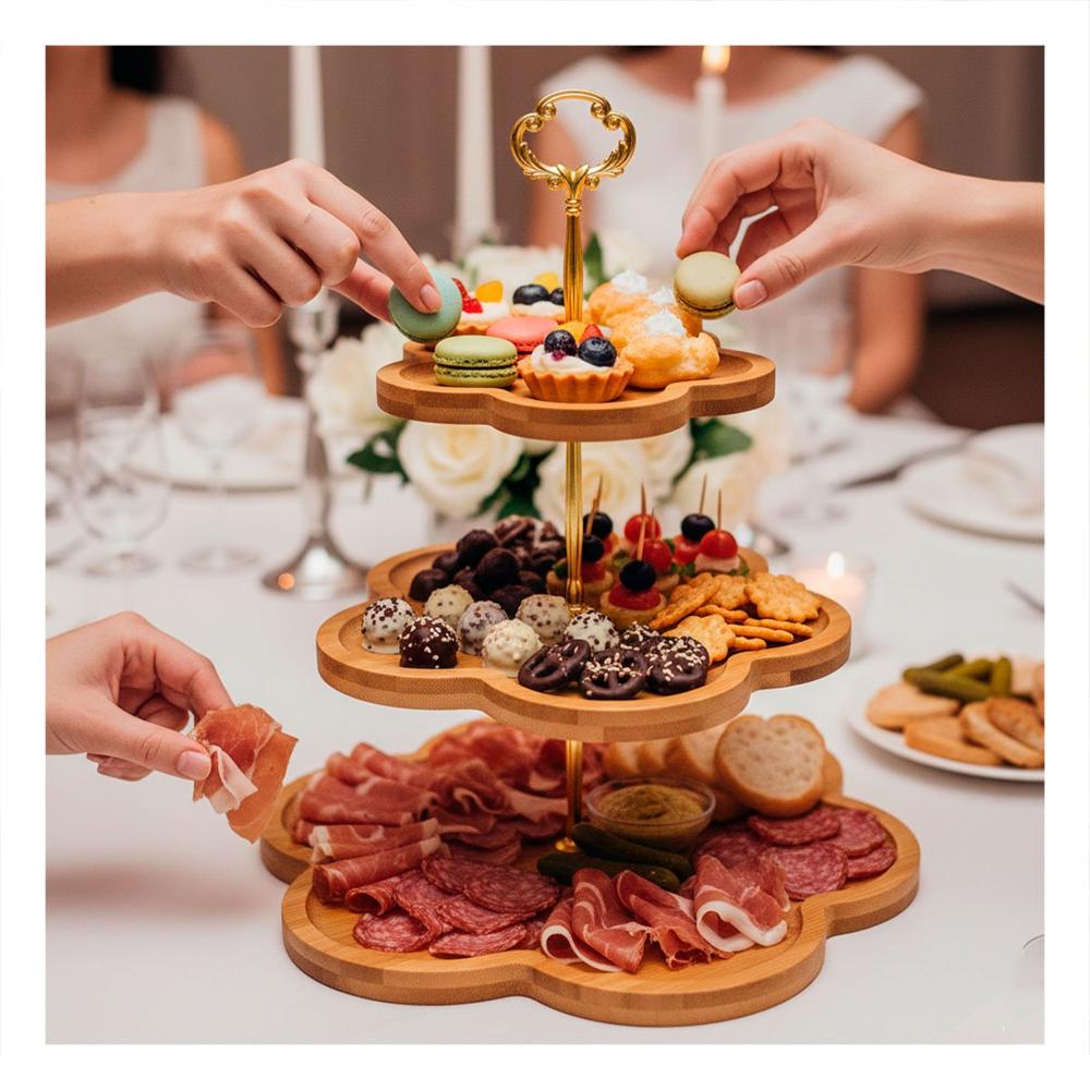 Fuente 3 Niveles Exhibidor Flor Marron para Dulces en Mesa y Cocina Y+Regalo Sticker