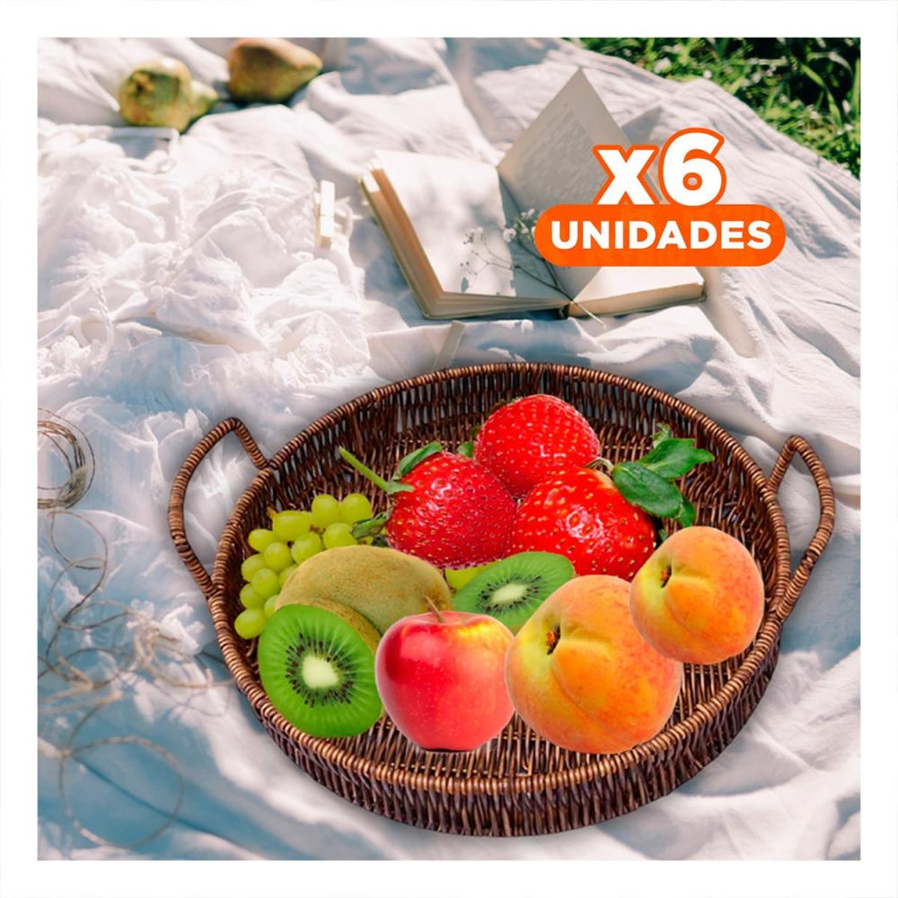 Pack6 Canasta tejida circular con asas para almacenamiento de sala marron Y+Papel Regalo