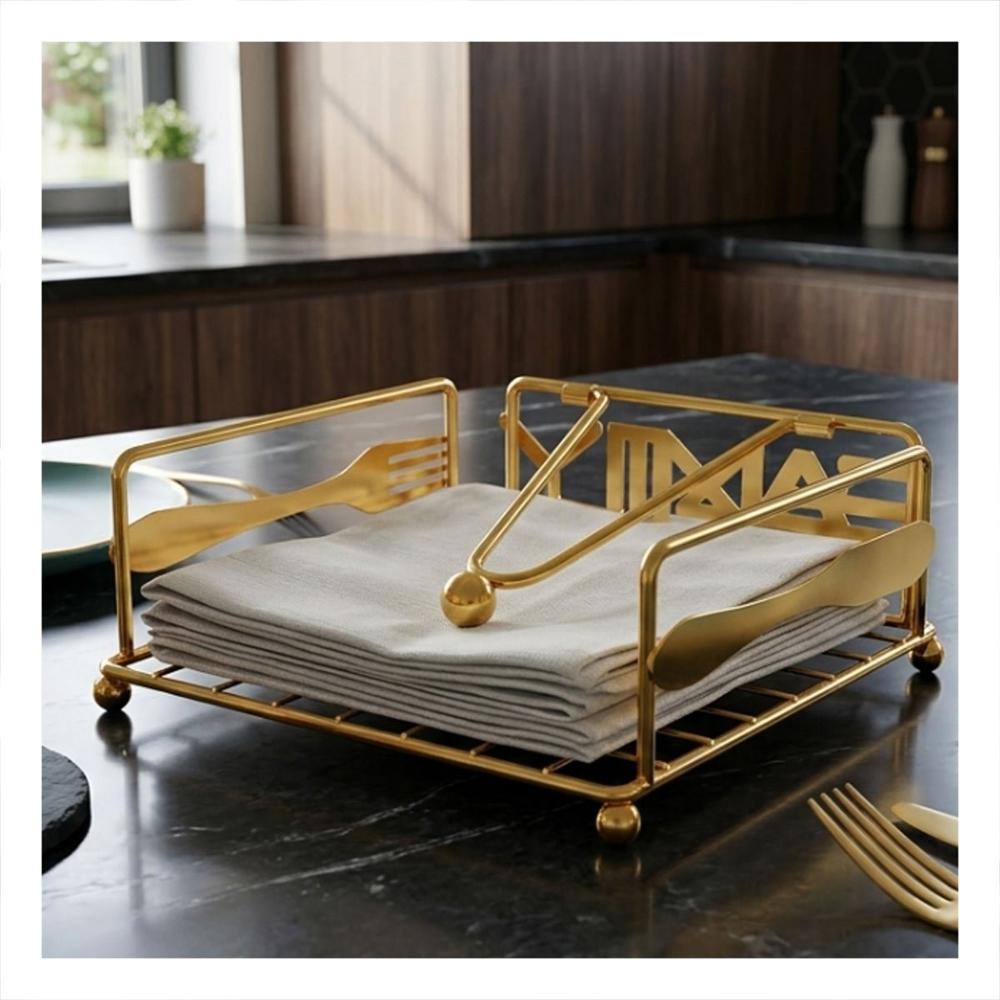 Porta Servilletas Dorado con Brazo Dispensador Accesorio Mesa Cocina Y+Papel Regalo