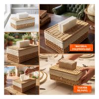 Dispensador Servilletas Canasta Tejida con Forro Tela Beige 20x14x9cm