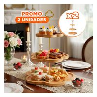 Pack2 Bandeja 3 Niveles Exhibidor Flor Marron para Postres en Mesa Eventos Y+Papel Regalo