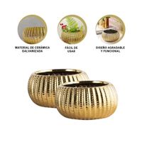 Cuenco Redondo Ceramica Galvanizada 15x20x10.5cm Dorado Y+Ligas Regalo