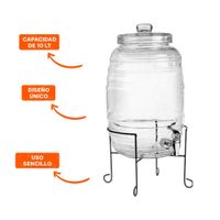 Modulo de Bebidas 10L con Base Metalica y Tapa Chupon Transparente Celeste Y+Ligas Regalo
