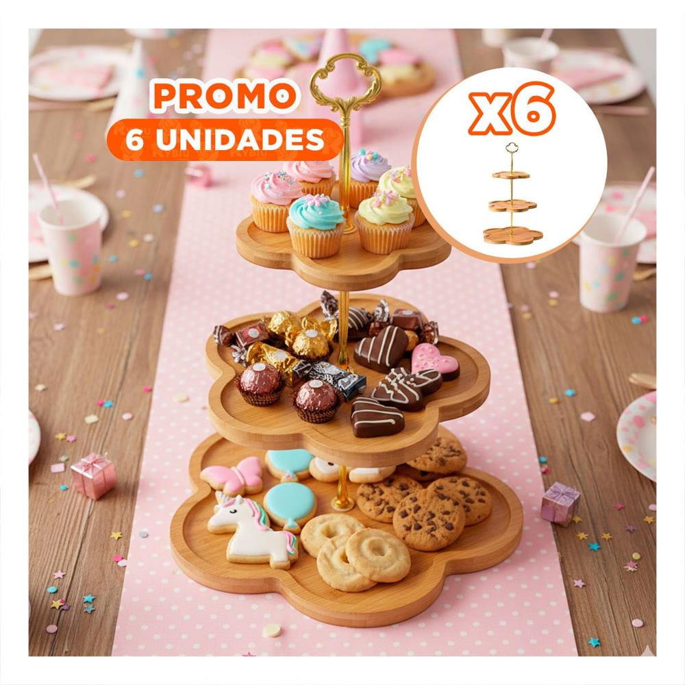 Pack6 Charola Exhibidor Flor Marron 3 Niveles para Postres en Mesa Hogar Y+Papel Regalo