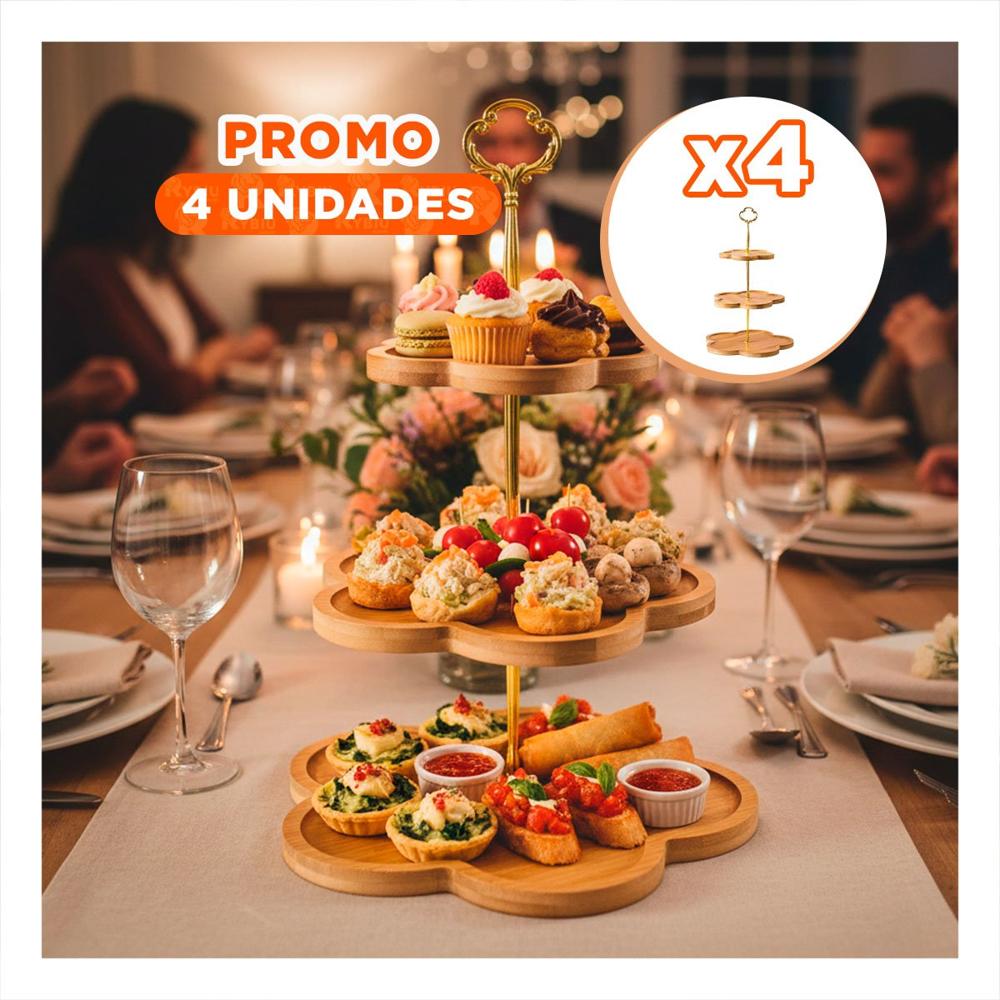 Pack4 Fuente 3 Niveles Exhibidor Flor Marron para Postres en Mesa Cocina