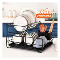 Pack4 Sistema de Platos con Organizacion de 2 Niveles Negro Y+Papel Regalo
