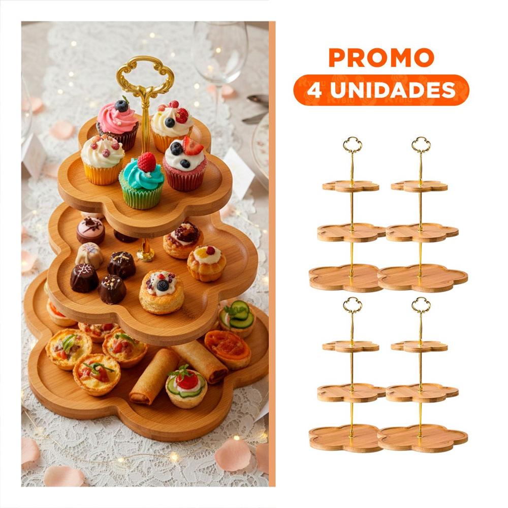 Pack4 Plataforma 3 Niveles Exhibidor Flor Marron para Postres en Mesa Hogar Y+Regalo Sticker
