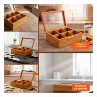 Organizador de Bambu con Tapa de Vidrio y 6 Divisiones para Accesorios del Hogar