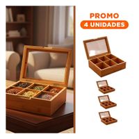 Pack4 Base de Bambu con Tapa de Vidrio y 6 Divisiones para Organizacion Hogar Y+Regalo Sticker