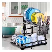 Organizador de Platos con Sistema de Drenaje y 3 Niveles Negro Y+Regalo Sticker
