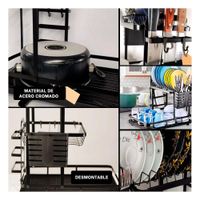 Organizador de Platos de 3 Niveles con Sistema de Drenaje Negro