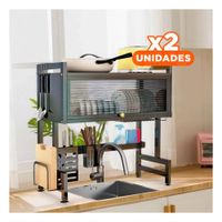 Pack2 Escurridor de Cocina Negro con Lavadero Integrado y Gabinete Superior Y+Papel Regalo