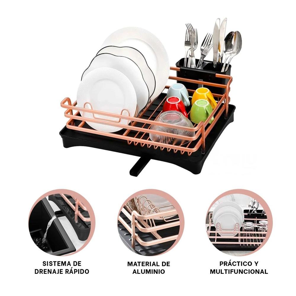 Organizador de Cocina Oro Rosa con Area de Drenaje Y+Ligas Regalo