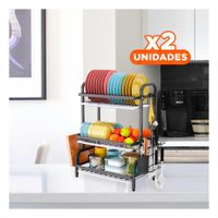 Pack2 Escurridor de Cocina Negro con 3 Niveles y Area para Tabla Y+Regalo Sticker